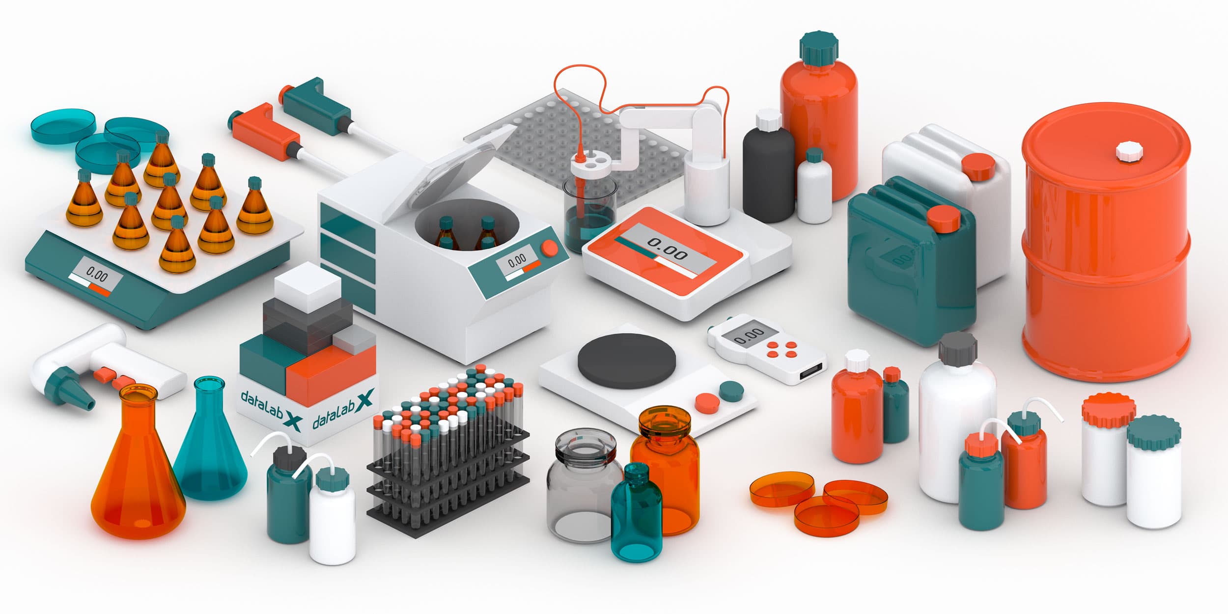 Set of simplified 3D replicas of laboratory products