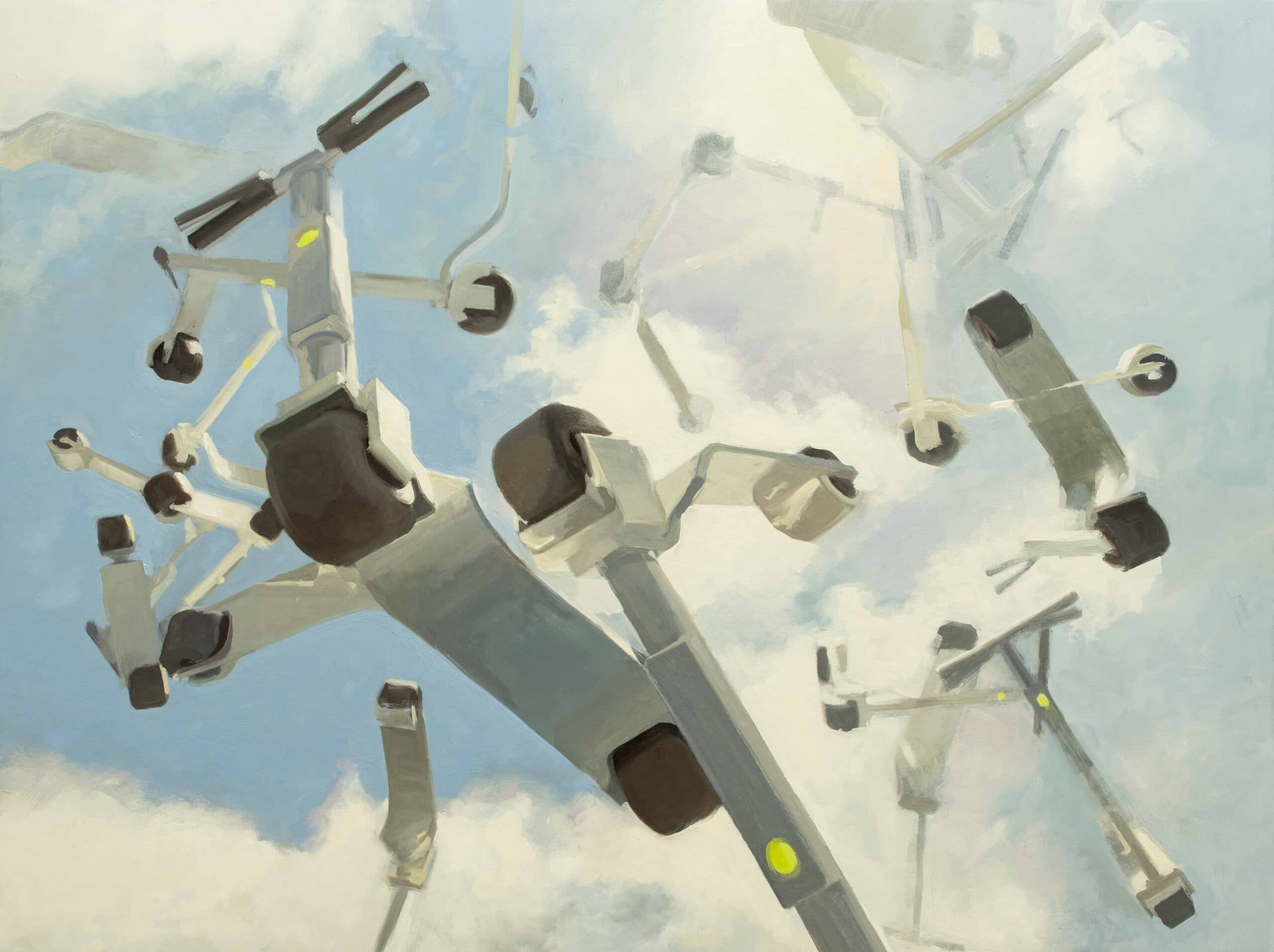 Scooters from the Sky, 59 x 79 cm, oil on wood panel