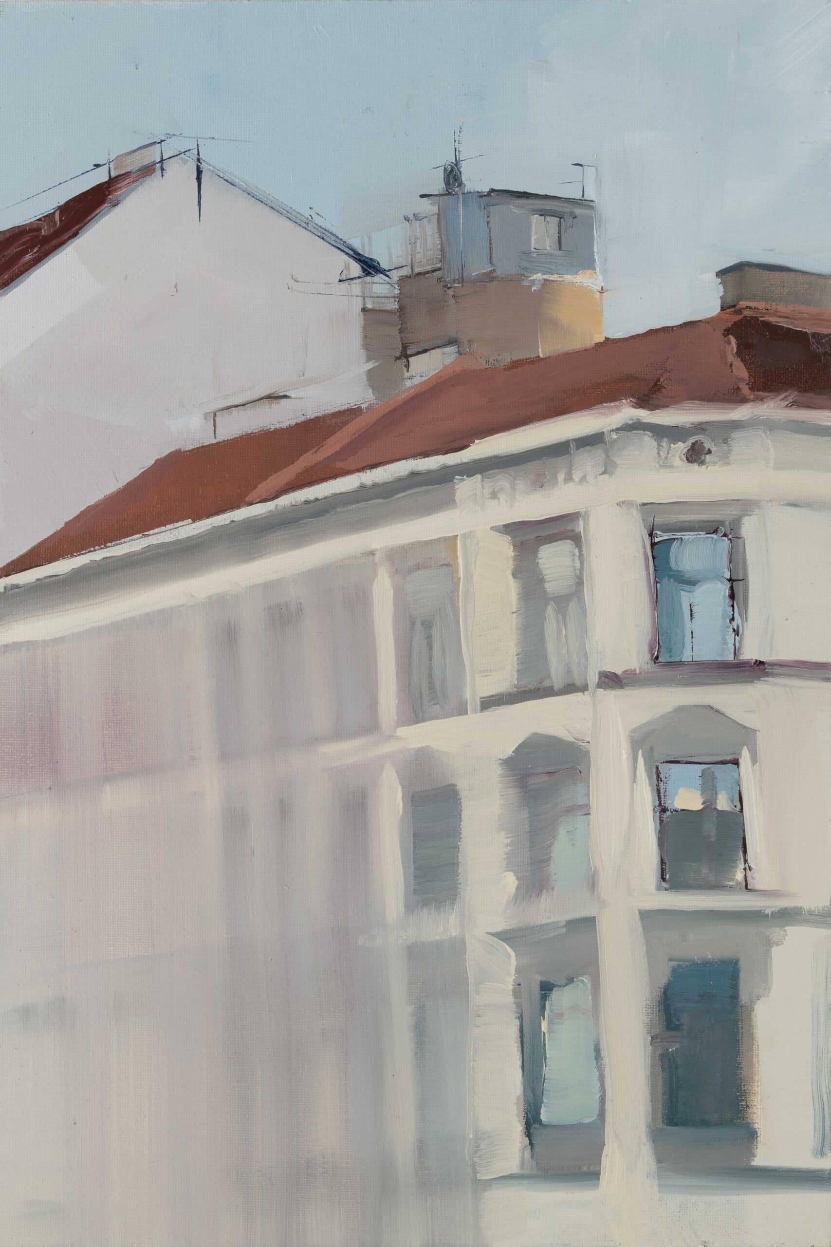 »Rooftop Cabin«, 30 x 20 cm, Öl auf Holz, 08 / 2021