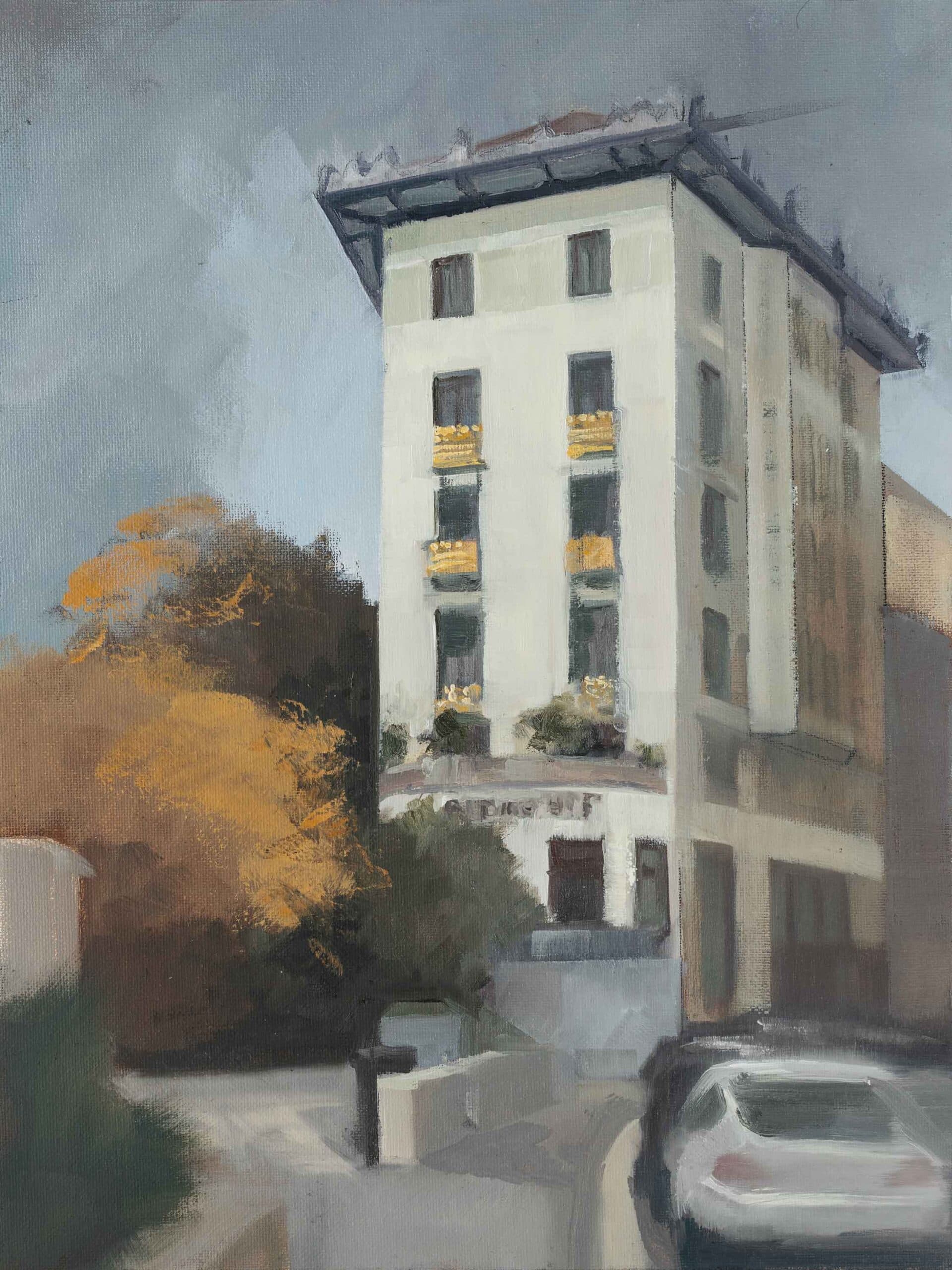 »Rüdigerhof«, 40 x 30 cm, Öl auf Holz, 10 / 2021